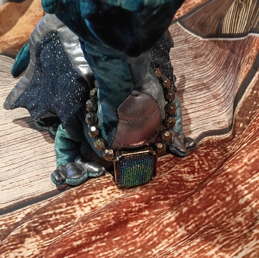 Douglas Dragon Plush Toy-Teal Green Silver Wings W/ *Bonus* Matching Necklace - Picture 2 of 11